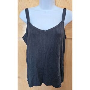 Womens Black Ribbed Knit V-Neck Cami Top By Carole Little XL  Sleeveless